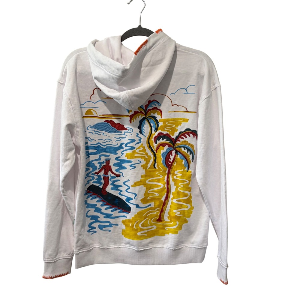 Scotch & Soda Hoodie Men Small White Paradise of Sun Embroidered Graphic Organic
